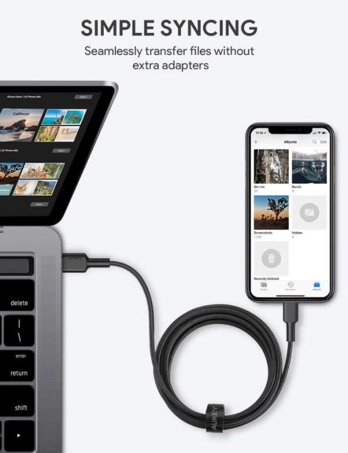 Nylonkabel Lightning-USB C zwart 2m