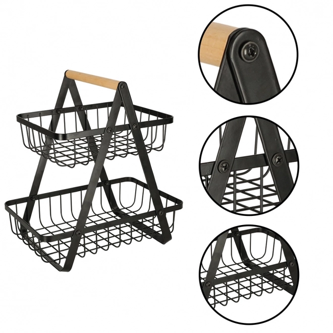 Two-tier Fruit Basket Metal and Wood