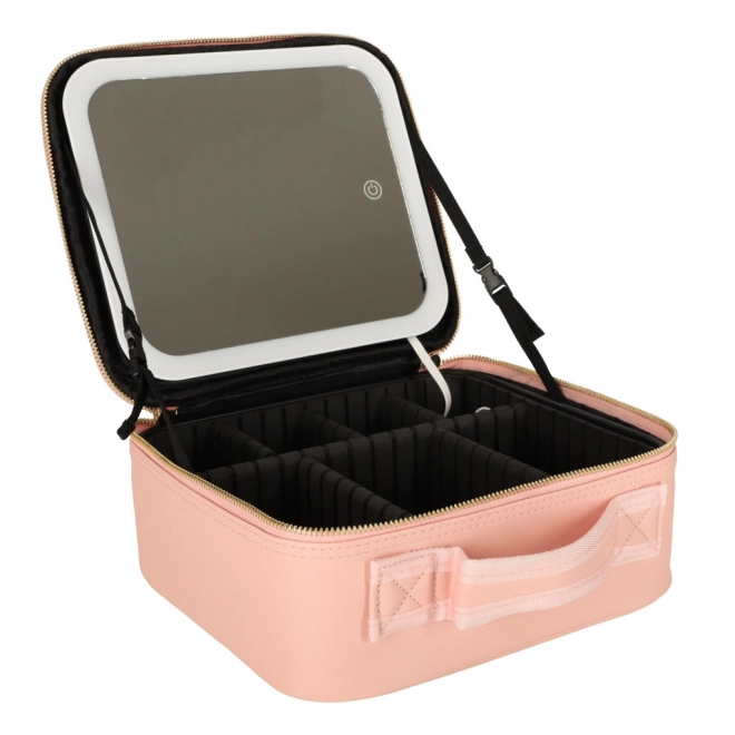 Cosmetische tas met LED-spiegel roze