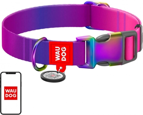 Collier pour chien WAU DOG avec code QR, dégradé violet, taille XL