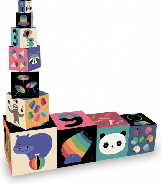 Cardboard folding tower with Andy Westface illustrations