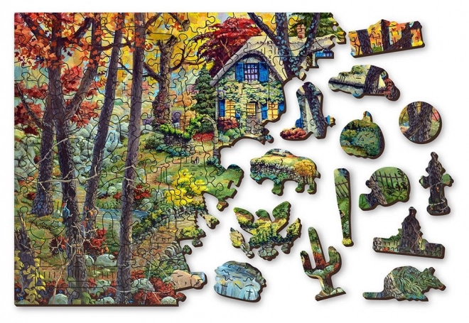 Puzzle en bois chalet dans la forêt 2-en-1