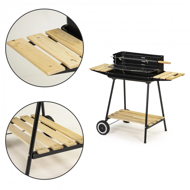 Gril de jardin au charbon de bois avec étagères ajustables et 2 grilles portatives