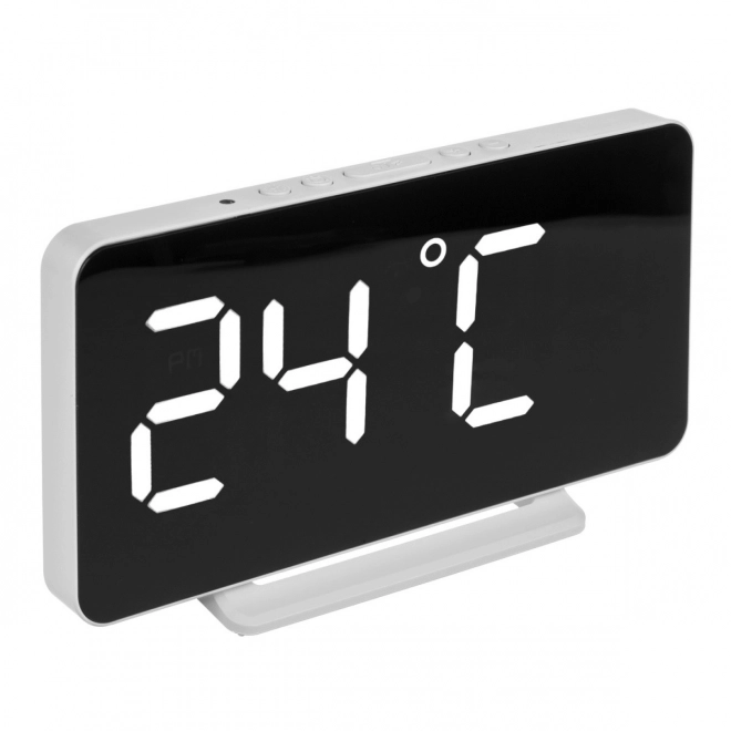 digitaler Wecker mit Thermometer und verspiegeltem LED-Display, weiß