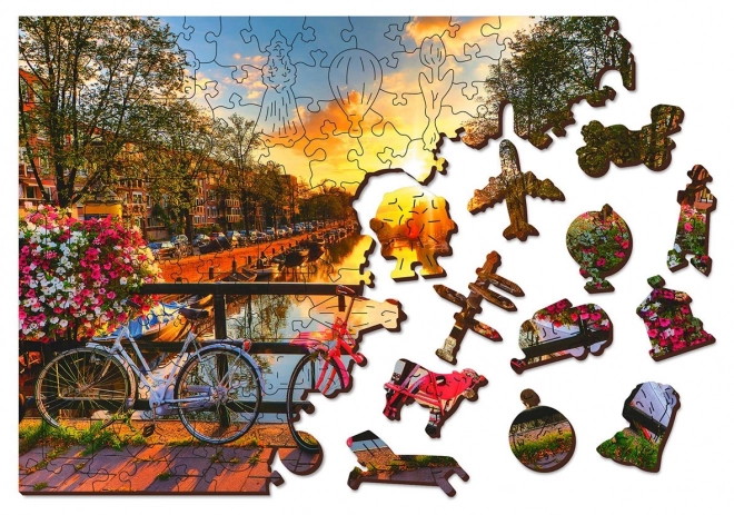 Houten puzzel Fietsen in Amsterdam 2v1
