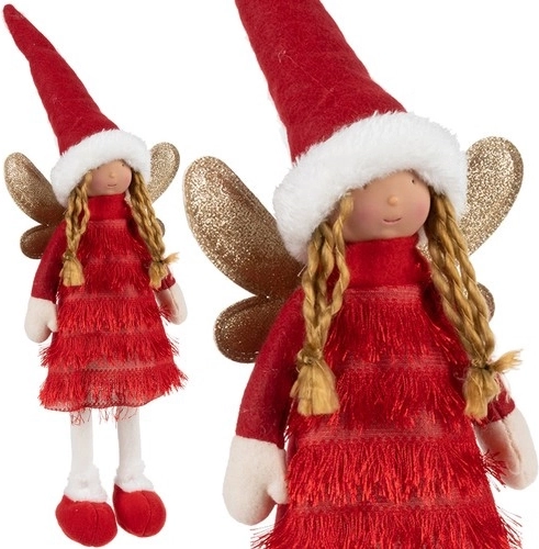 Weihnachtsdeko Engel/Elf mit glitzernden Flügeln, rot