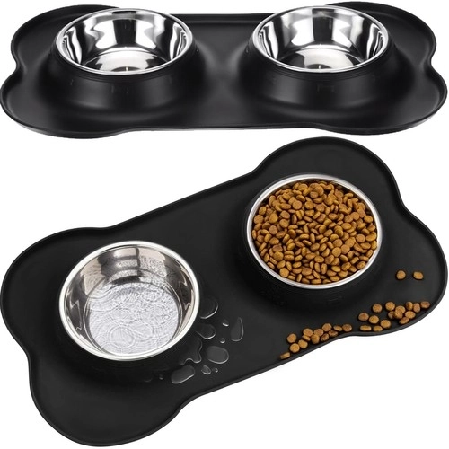 Doppelschüssel für Hunde und Katzen 2 x 450ml Silikon und Metall
