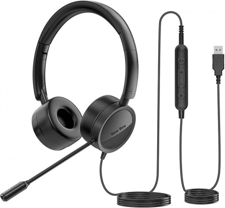 Casque filaire avec micro NEW BEE, noir