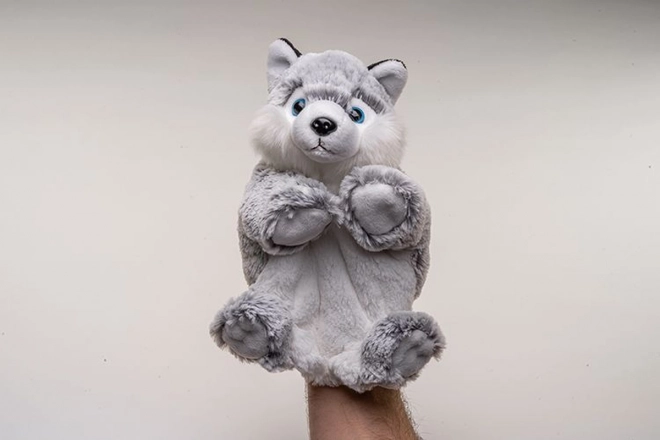 Pluche Hond Husky marionet 25 cm