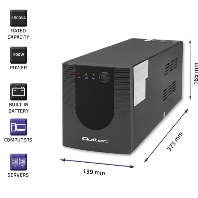 Noodstroomvoorziening UPS Qoltec 1500VA 900W