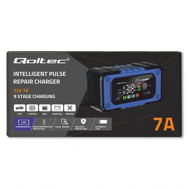Intelligente Qoltec-batterijlader met reparatiefunctie 12V 7A LED 4 modi