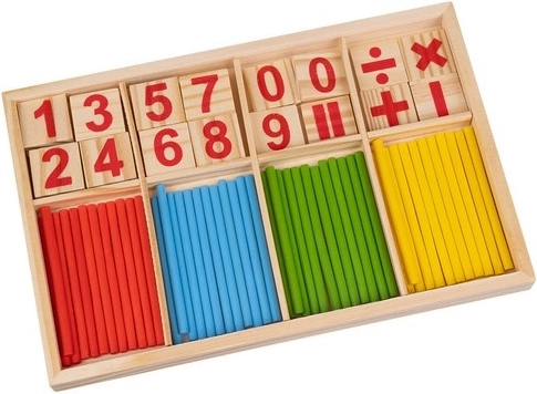 Houten set om te leren rekenen met staafjes