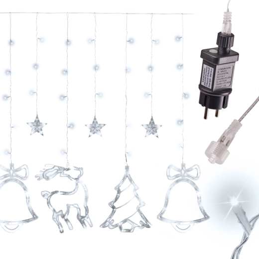 Lichtgordijn met LED en motief van rendieren en kerstsymbolen 2,5 m – Wit