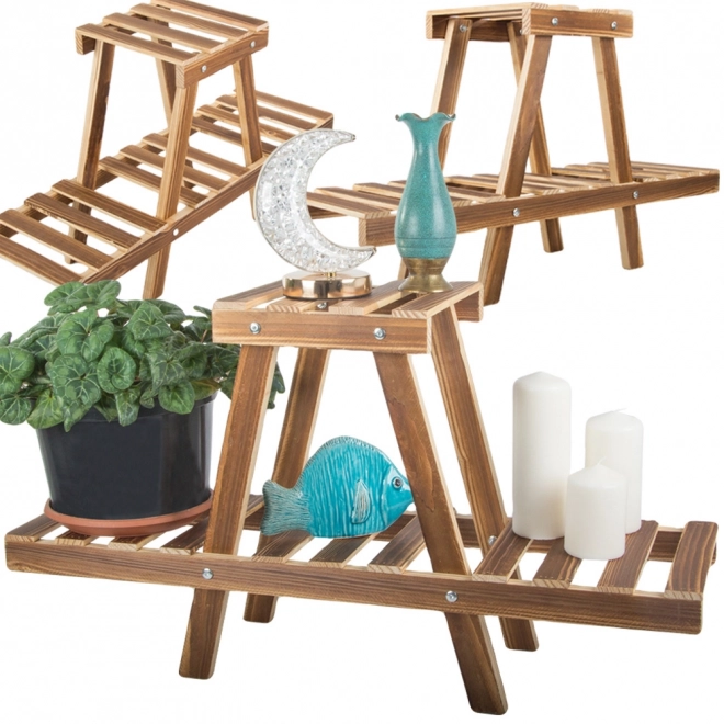 Houten tweelaagse plantenstandaard
