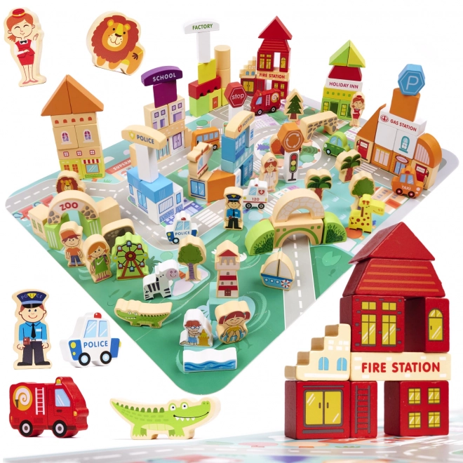 Houten educatieve stedenbouwkundige puzzel 120 stukjes
