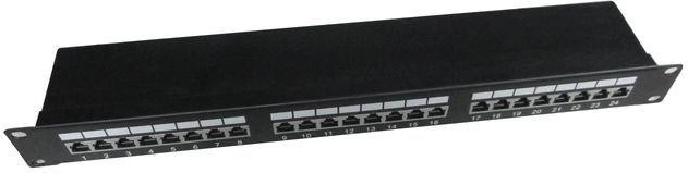 Panneau de brassage 24 ports 1U 19" Cat.5e avec organisation des câbles, noir