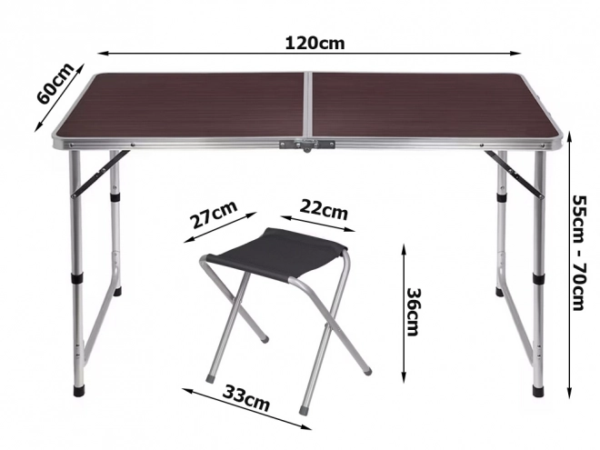 Toeristische tafelset inklapbare campingtafel groot 4 stoelen koffer