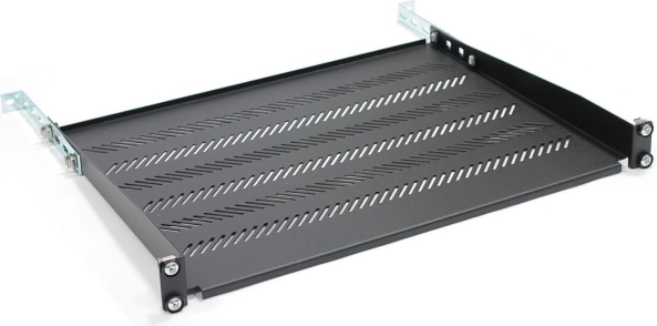 Adjustable perforated shelf for 19" rack 1U, 483 × 350 mm, black
