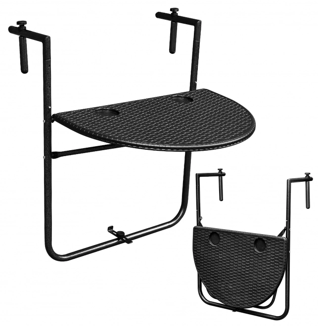 Opvouwbare balkon-tafel hangend aan de reling, zwart