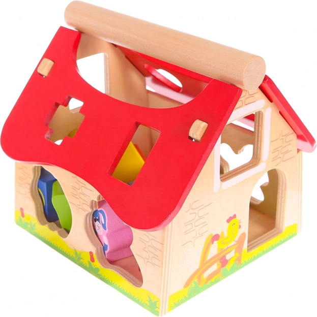 Houten vormendoos in de vorm van een huisje boerderij ECOTOYS