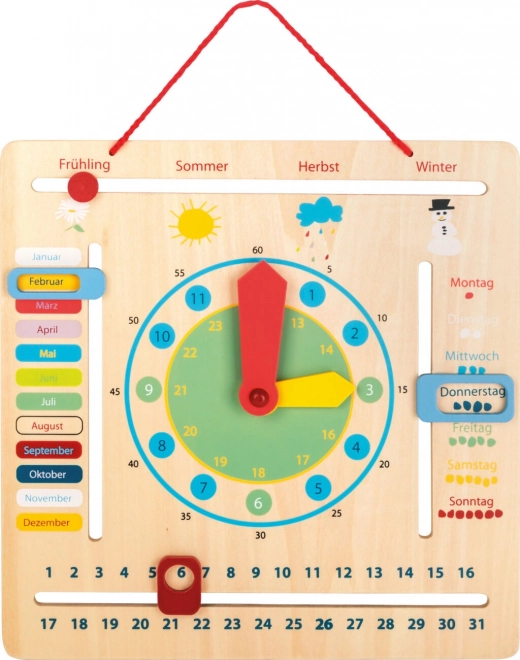 Educatieve kalender met klok voor kinderen in het Duits