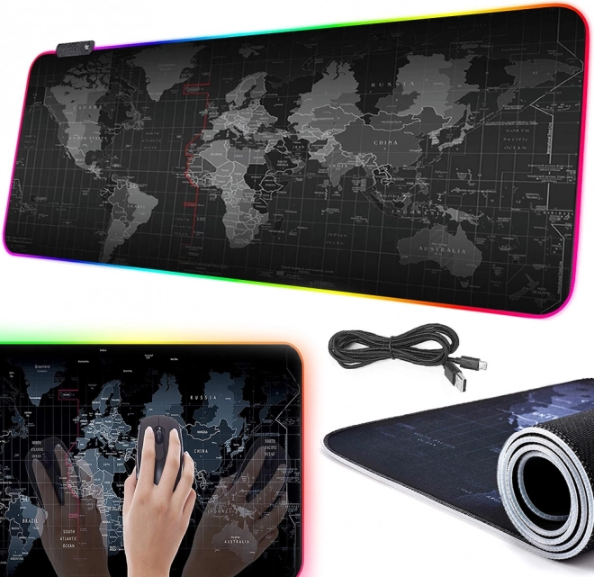 Backlit RGB XXL Gaming Mouse Pad World Map 80 × 30 cm
