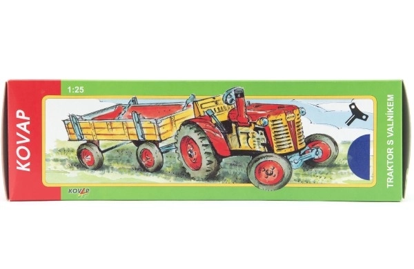 Traktor Zetor met groene aanhanger op wikkelsleutel metaal 28cm Kovap in doos