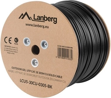 câble réseau UTP gelifié extérieur cat 5e, cuivre, 305 m, noir