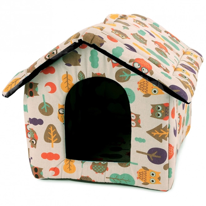 Huisje voor huisdieren met uilmotief, maat XL