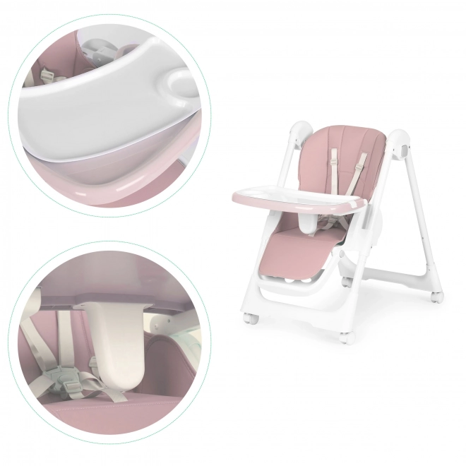 Chaise haute, chaise d'alimentation, réglable en hauteur, sangles en éco-cuir, double plateau rose