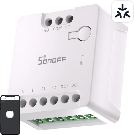 Slimme Wi‑Fi‑schakelaar SONOFF MINI‑D met MATTER‑ondersteuning (AC/DC 12–48 V, potentiaalvrij)
