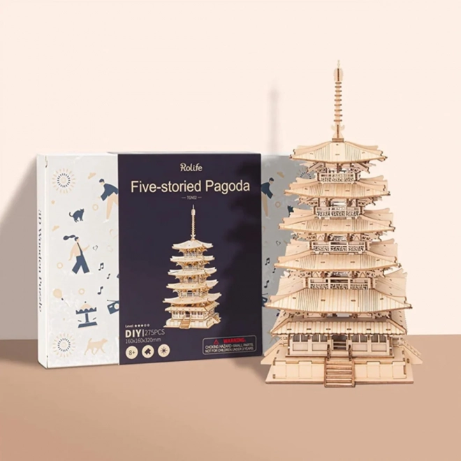 3D houten puzzel vijf verdiepingen pagode