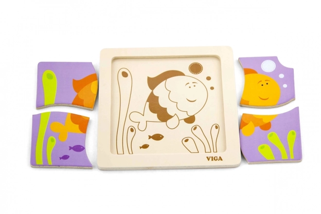 VIGA Houten puzzel Vissengraat 4 stukken