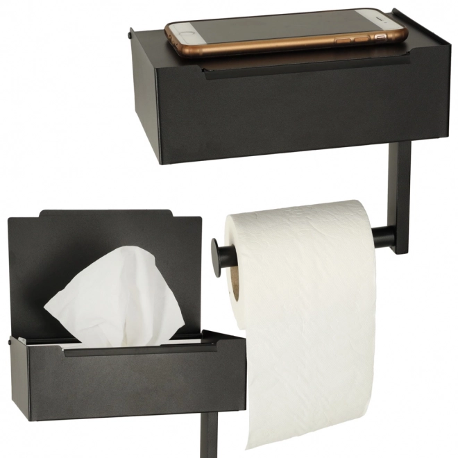 Toilettenpapierhalter mit Regal und Taschentuchfach Schwarz
