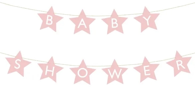 Banner sign for baby shower stars light 290cm x 16,5cm – Light pink