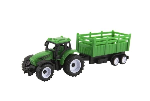 Tracteur avec remorque en plastique 21cm à roue libre 2 couleurs dans une boîte 23x9x6cm