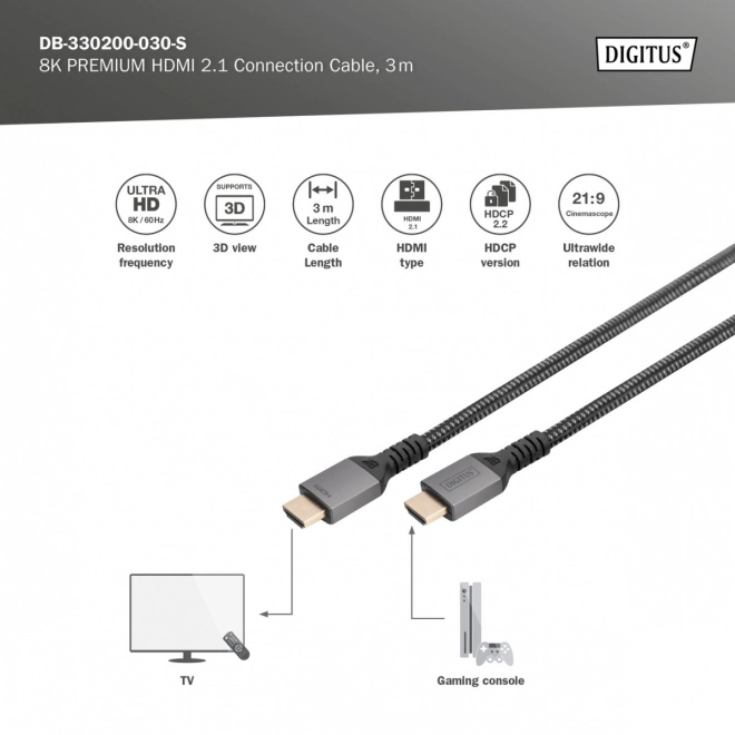HDMI Kabel 2.1 Ultra HighSpeed 8K UHD 3m zwart