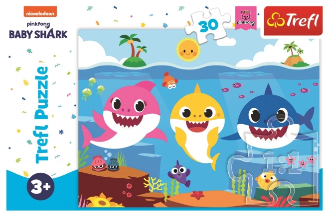 Puzzle Monde sous-marin des requins/Baby Shark 27x20cm 30 pièces en boîte 21x14x4cm