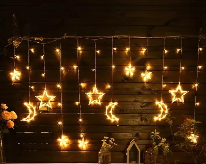 LED warm witte gordijn met sterren en maantjes - 2,5 m, 138 LED