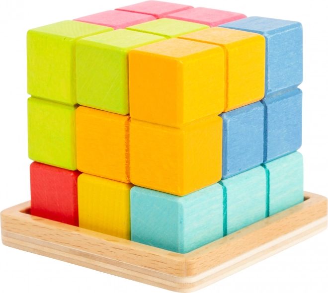 Houten 3D-puzzel – gekleurde kubus met voetstuk