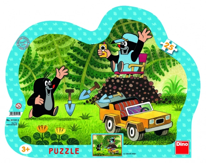 Puzzel Dino Krtek met gele auto