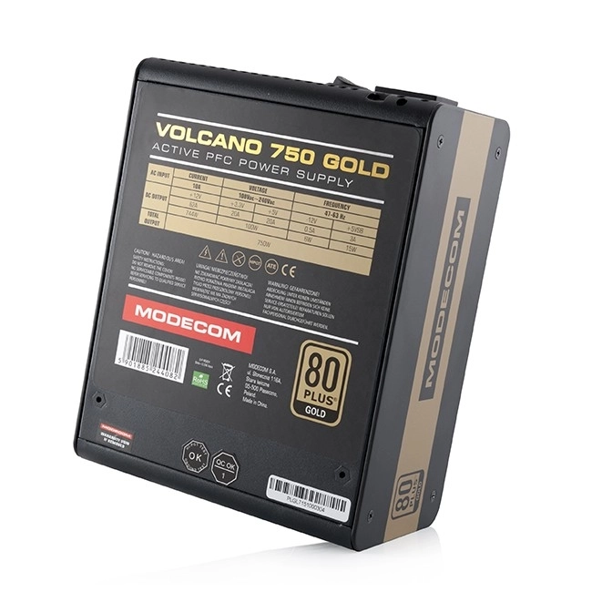 Alimentation Modecom Volcano 750W Gold avec ventilateur de 120mm