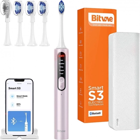 Sonic toothbrush with app, set of tips and travel case S3 (pink)