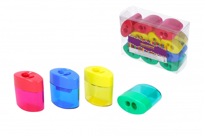 Double Pencil Sharpener with Clear Container - 4 Colors