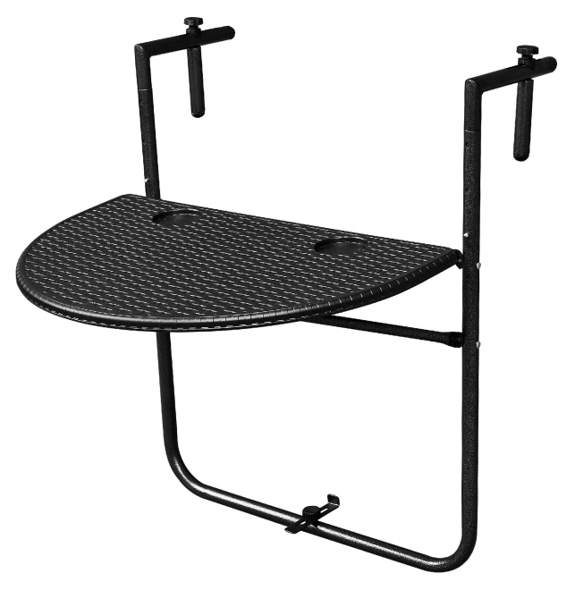Opvouwbare balkon-tafel hangend aan de reling, zwart