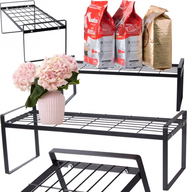 Metal single-tier kitchen shelf – black organizer for spices and dishes