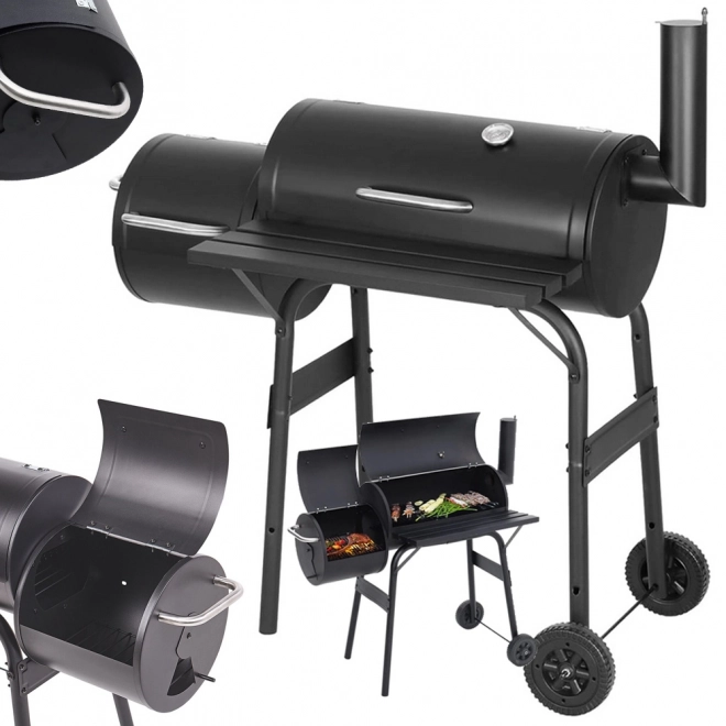 Gartengrill mit Räucherofen und Rädern für Holzkohle