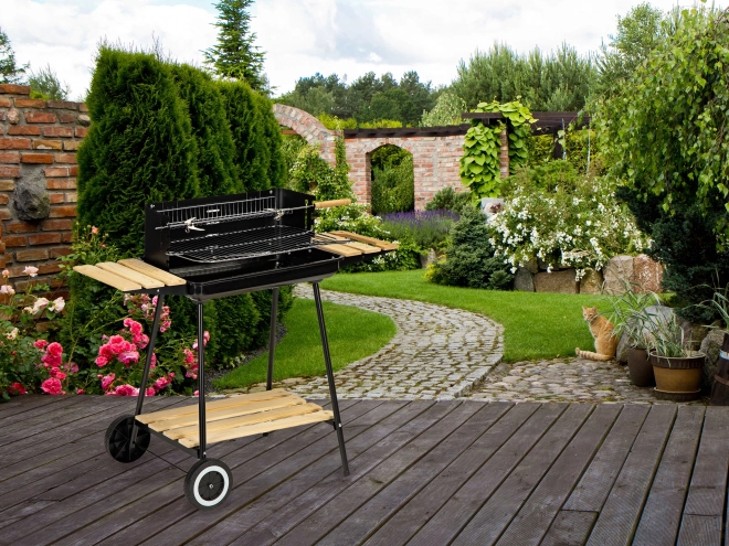 Gril de jardin au charbon de bois avec étagères ajustables et 2 grilles portatives