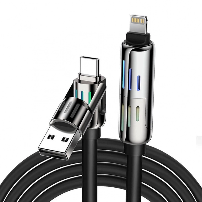 4-in-1 USB-C/USB-A naar USB-C/Lightning kabel Blitzwolf BW-HDC6 1.2m 240W RGB (zwart)