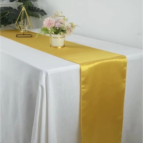 Gouden satijnen tafelloper 900x36 cm